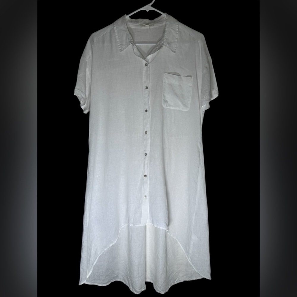 EILEEN FISHER Women’s Irish Linen Botton Up Hi Lo Shirt Dress XS Vaction Beach